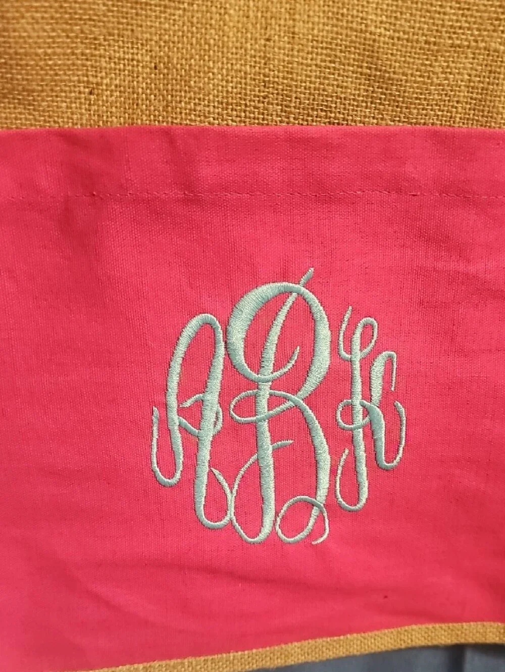 Monogrammed Pink& Natural Burlap Tote Bag